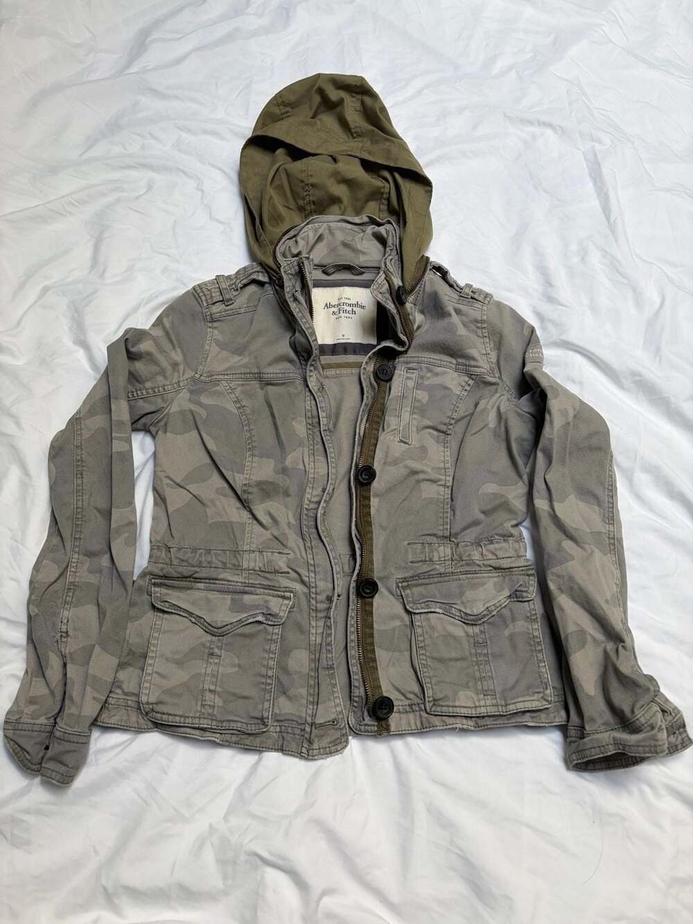 y2k Abercrombie & Fitch Camo Utility Jacket Size M Green Hood